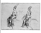 Two Equestrian Figures, Possibly a Study for "George IV,  Prince of Wales", John Singleton Copley (American, Boston, Massachusetts 1738–1815 London), Black chalk and white-chalk heightening on blue wove paper, American