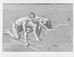 Two Men Crouching, Arthur B. Davies American, Black, gray, and white pastel on reddish-brown Japanese paper, American