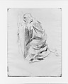 Kneeling Figure, Possible Study for "The Crucifixion", John Singer Sargent (American, Florence 1856–1925 London), Charcoal on light blue laid paper, American