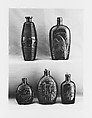 Figured flask, Keene Glass Works (1815–41), Blown-molded glass, American