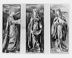 Three Saints (Alternate Study for Chapel Windows, Caldwell House, Newport), John La Farge American, Watercolor and gouache on white wove paper mounted on gray pulpboard, with cut-out "mat" of off-white laid paper, American