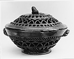 Covered bowl, Probably David Haring (1801–1871), Earthenware; Redware, American