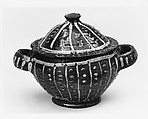 Covered Sugar Bowl, Earthenware with slip decoration, American