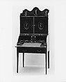 Desk and bookcase, Mahogany, satinwood, holly, verre églomisé with cedar, pine, American