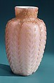 Vase, Blown satin cranberry and yellow glass, British