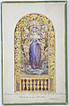 Design for beatitude window in presentation portfolio for Arlington Street Church, Boston, Massachusetts, Louis C. Tiffany (American, New York 1848–1933 New York), Watercolor, gouache, brown ink, and graphite on artist board with mat, American