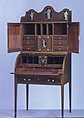 Desk and bookcase, Mahogany, satinwood, holly, verre églomisé with cedar, pine, American