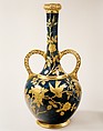 Vase, Faience Manufacturing Company (American, Greenpoint, New York, 1881–1892), Painted and glazed earthenware with overglaze raised gold paste decoration, American