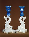 Candlestick, Boston & Sandwich Glass Company  American, Pressed opaque blue and white glass, American