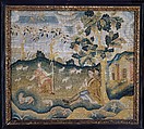 Shepherd and Shepherdess, Linen embroidered with silk thread, American