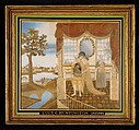 Hector Taking Leave of His Family, Lucy C. Huntington (1794–1818), Silk embroidered with silk and metallic threads, sequins, watercolor, American