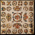 Quilt, Presentation pattern, Designs attributed to Mary Hergenroder Simon (1808–1877), Cotton and silk velvet, American