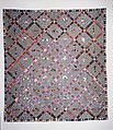 Quilt, Fruit Baskets pattern, Silk and silk velvet, American