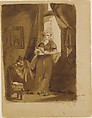 Woman at a Window (from Sketchbook), Thomas Sully (American, Horncastle, Lincolnshire 1783–1872 Philadelphia, Pennsylvania), Pen and brown ink washes (bistre?) on off-white laid paper, American