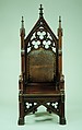 Armchair, Possibly Gustave Herter (1830–1898), Walnut, original leather, modern velvet cushion, American