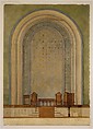 Design for Chancel wall for First Reformed Church, Albany, NY, Louis C. Tiffany (American, New York 1848–1933 New York), Watercolor, pen and ink, aluminum wash, and graphite on wove paper, American