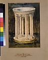 Design for a baptismal font for Madison Avenue Reformed Church, Albany, New York, Louis C. Tiffany (American, New York 1848–1933 New York), Watercolor, gouache, pen and ink, and graphite on off-white wove paper (or artist board) in original warm grey window mat -overmatted with an archival mat, American