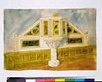 Design for marble pulpit, Louis C. Tiffany (American, New York 1848–1933 New York), Watercolor, glazing media, pen and inks, including brown ink and bronze metallic ink, and graphite on off-white wove paper, American