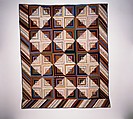 Quilt, Log Cabin pattern, Light and Dark variation, Wool and cotton, American