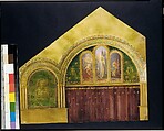 Design for chancel with Noli Me Tangere window, First Presbyterian Church, Lake Forest, Illinois, Louis C. Tiffany (American, New York 1848–1933 New York), Watercolor, gouache, photograph, collage, pen and colored inks, graphite, American