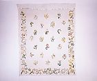 Enbroidered bed curtain, Sarah Noyes Chester (1722–1797), Linen embroidered with wool, American