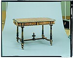 Table, Léon Marcotte (1824–1887), Walnut, amboina pine, maple, poplar, ash, cherry, hornbeam, American