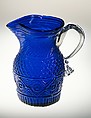 Cream Jug, Blown molded lead blue and colorless glass, American
