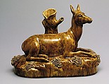 Figural spill vase, Lyman, Fenton &amp; Co. (1849–52), Earthenware with flint enamel glaze, American
