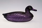 Covered Figural Dish, Atterbury and Company  American, Pressed clear amethyst, black and green opaque glass, American