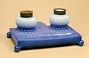 Inkstand, Boston & Sandwich Glass Company American, Pressed and blown-molded glass, pewter