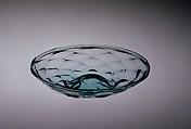 Pan, Blown pattern-molded aquamarine glass, American
