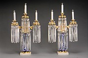 Girandole, Probably New England Glass Company (American, East Cambridge, Massachusetts, 1818–1888), Cased and cut blown and engraved glass, marble, American
