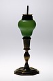 Peg Lamp, Pressed green glass, brass