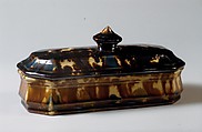 Covered Toilet Box, United States Pottery Company (1852–58), Mottled brown earthenware, American