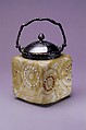 Biscuit jar, Mount Washington Glass Company  American, Blown, enameled, and gilded Burmese and Crown Milano glass, American