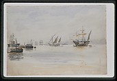 Caravels and Warships, North River from 96th Street; May 3, 1893, Reynolds Beal (1867–1951), Graphite and watercolor on off-white wove paper, American