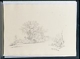 River View [Delaware?] Bordered by Trees (from Sketchbook), Thomas Hewes Hinckley (1813–1896), Graphite on buff paper, American