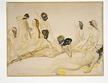 Eleven Nudes, Arthur B. Davies (American, Utica, New York 1862–1928 Florence), Watercolor and graphite on tan laid paper, American