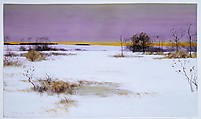 Snow Scene, Bruce Crane (American, New York 1857–1937 Bronxville, New York), Watercolor and gouache on blue-gray wove paper, American