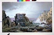 A Rocky Coast, William Trost Richards (American, Philadelphia, Pennsylvania 1833–1905 Newport, Rhode Island), Watercolor and gouache on fibrous brown wove paper, American