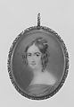 Hannah P. Moore, Watercolor on ivory in gilded copper case; hair reserve verso, American