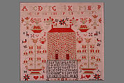Embroidered Sampler, Barbara Landis (1816–1884), Wool on linen, embroidered, American