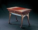 Worktable from the bedroom of the Worsham-Rockefeller House, George A. Schastey &amp; Co. (American, New York, 1873–1897), Purpleheart, satinwood, walnut, mahogany, poplar, brass, pewter or lead, mother-of-pearl, glass, colored resin, and original and reproduction textiles, American