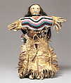 Doll, Native-tanned skin, hair, glass, wool, leather, metal, Blackfeet