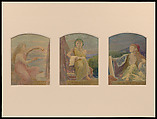Suggestion for Three Upper Windows in Large Hall for Residence of Mr. T. Eaton, Toronto, Canada, Louis C. Tiffany (American, New York 1848–1933 New York), Gouache and watercolor on transparent paper over photograph collage (probably gelatin silver print) mounted on artist’s board with graphite; original mat, American