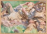 Two Soldiers at Arras, John Singer Sargent (American, Florence 1856–1925 London), Watercolor and graphite on paper, American