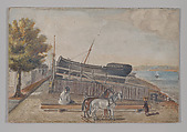 Berg's Ship Yard, William P. Chappel (American, 1801–1878), Oil on slate paper, American