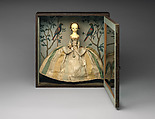 Doll in a box, Doll: Wood, paint, glass, silk, human hairBox: White pine, crown glass, paint, metal, British (Doll) and American (Box)