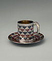 Cup and saucer, Tiffany & Co. (1837–present), Silver, patinated copper,  patinated copper-platinum-iron alloy, and gold, American