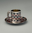 Cup and saucer, Tiffany &amp; Co. (1837–present), Silver, patinated copper,  patinated copper-platinum-iron alloy, and gold, American